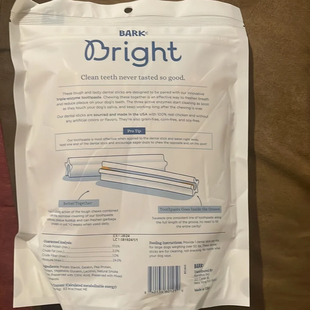 LARGE DOG Bark Bright Toothpaste & 2 X  Dental Sticks for Dogs